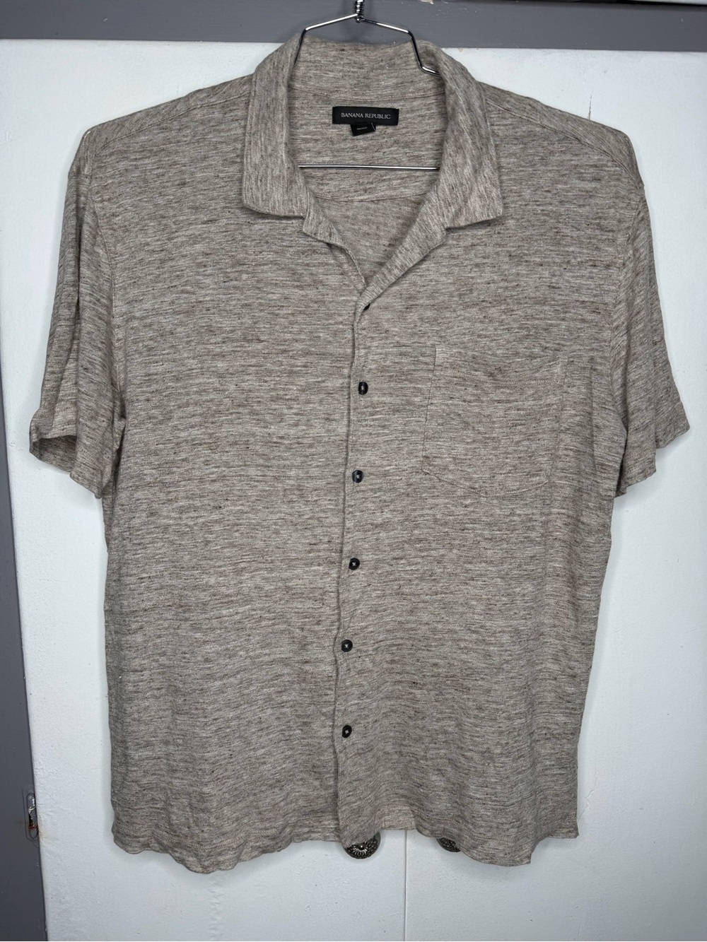 Banana Republic Men’s S/S Button Shirt linen resort heather brown LT Large Tall
